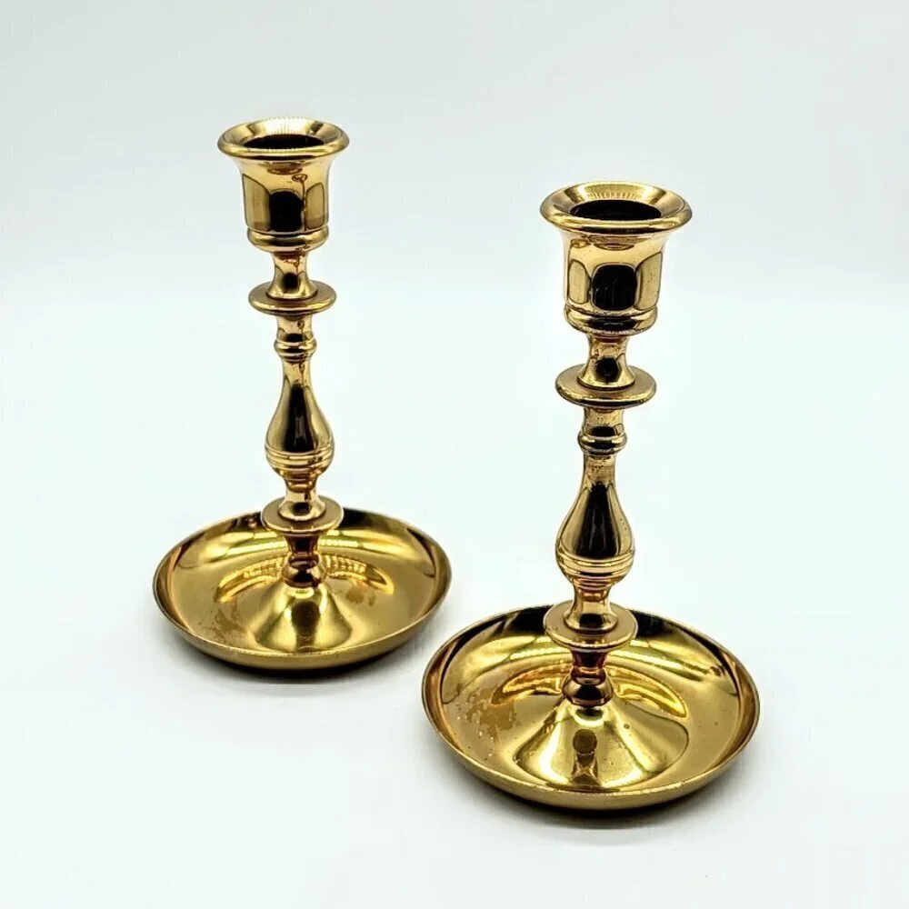 Vintage Baldwin Forged Solid Polished Brass Candlesticks